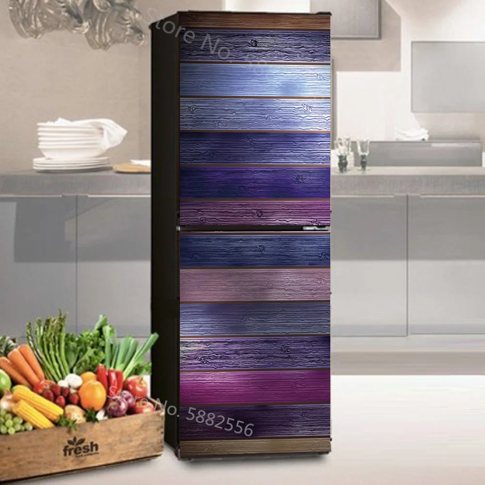 28 Styles For Choice Wood Grain Retro Refrigerator Sticker Peel & Stick Waterproof Double Door Freezer Cupboard Decor Art Mural