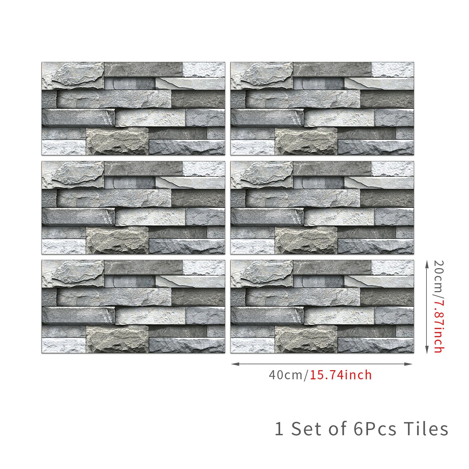 6 Bộ Dán Tường 3D Giả Gạch Đá 30x15cm Chống Thấm Dầu