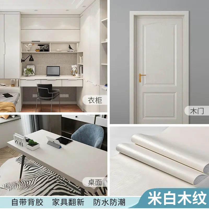 Adhesive Wallpaper Roll with 10 Meters Waterproof Wood Grain Sticker Wardrobe Cabinet Desktop Door Furniture Renovation Stickers