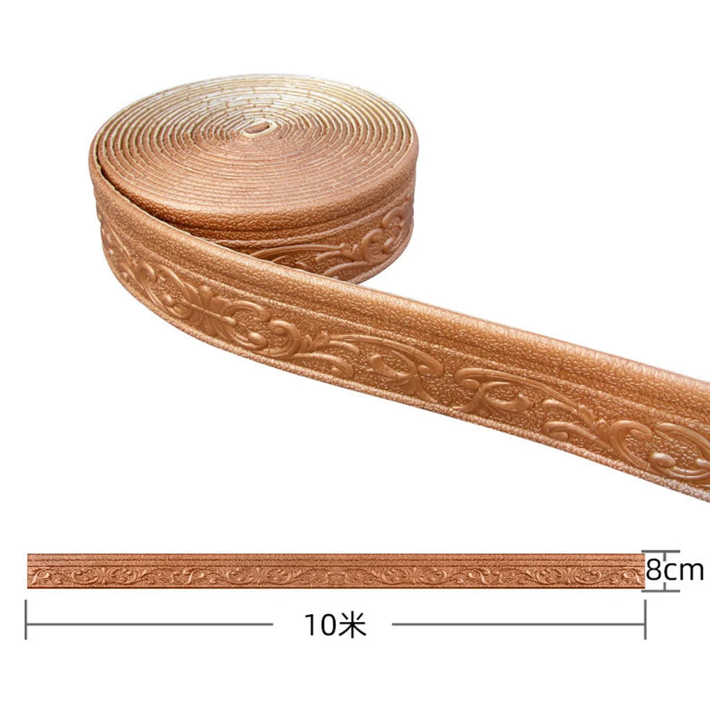 10m/2.3M 3D Wall Trim Line Skirting Border Self Adhesive Waterproof Baseboard Wallpaper Wall Sticker for Room Home Decoration