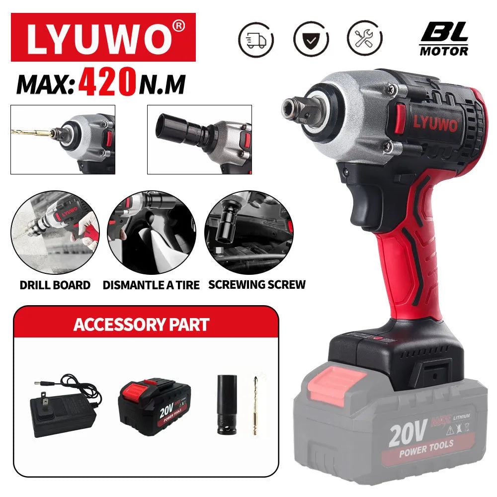 LYUWO Cờ Lê Điện Không Chổi 20V Hiệu Suất Cao Đầu Momen