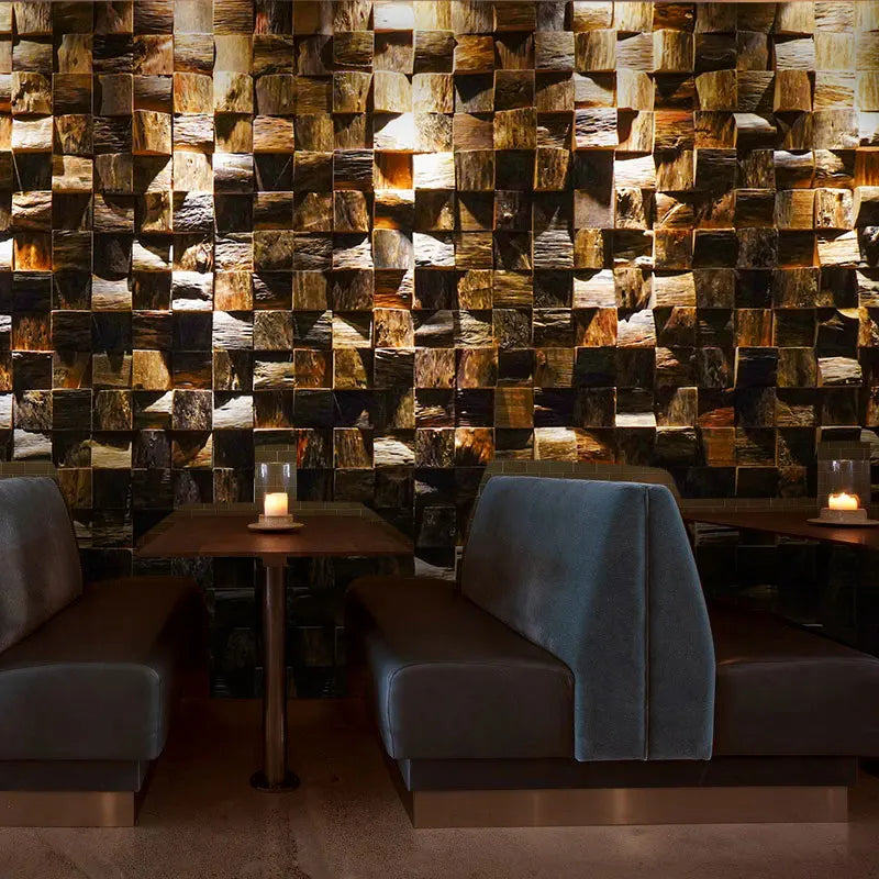 Dán Tường Gỗ Óc Chó Mosaic Nền Tivi Phong Rustic Thân Thiện