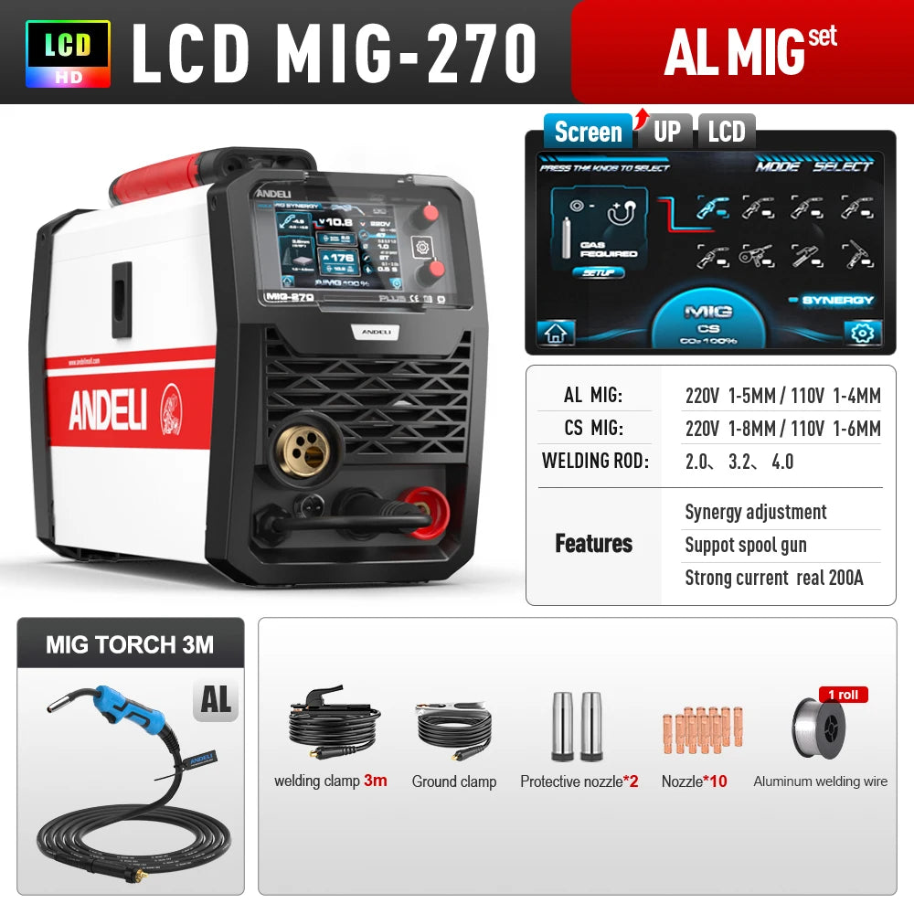 Máy Hàn MIG 200A Bán Tự Động Inverter Với Màn Hình LCD