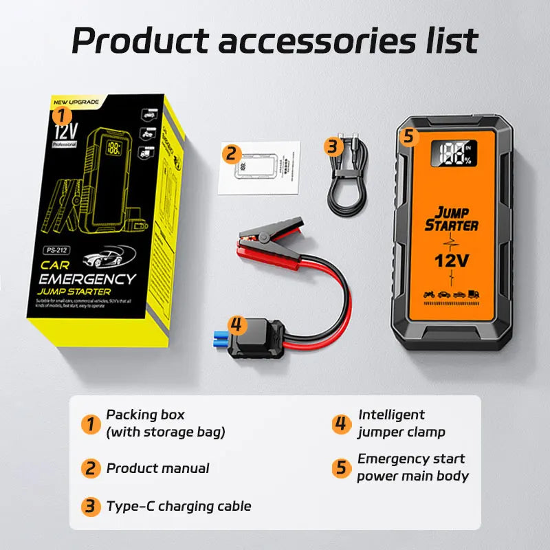 12V Screen Safety Hammer Car Starting Device Car Jump Starter 4000A Power Bank Car Wireless Tire Inflator Pump Air Compressor