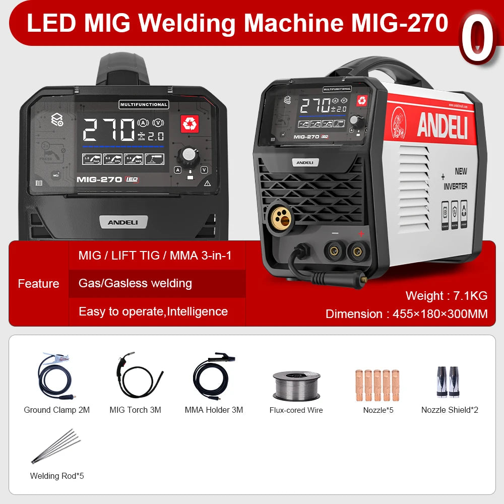 ANDELI Máy Hàn MIG 3 Trong 1 MIG 270 Lift TIG MMA 220V