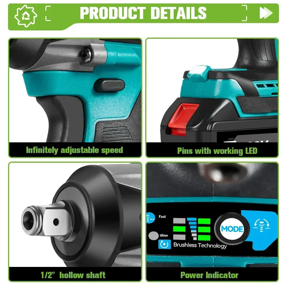 ONEGREEN Cờ Lê Đập Điện Không Dây 1/2 Inch 1000 Nm Brushless
