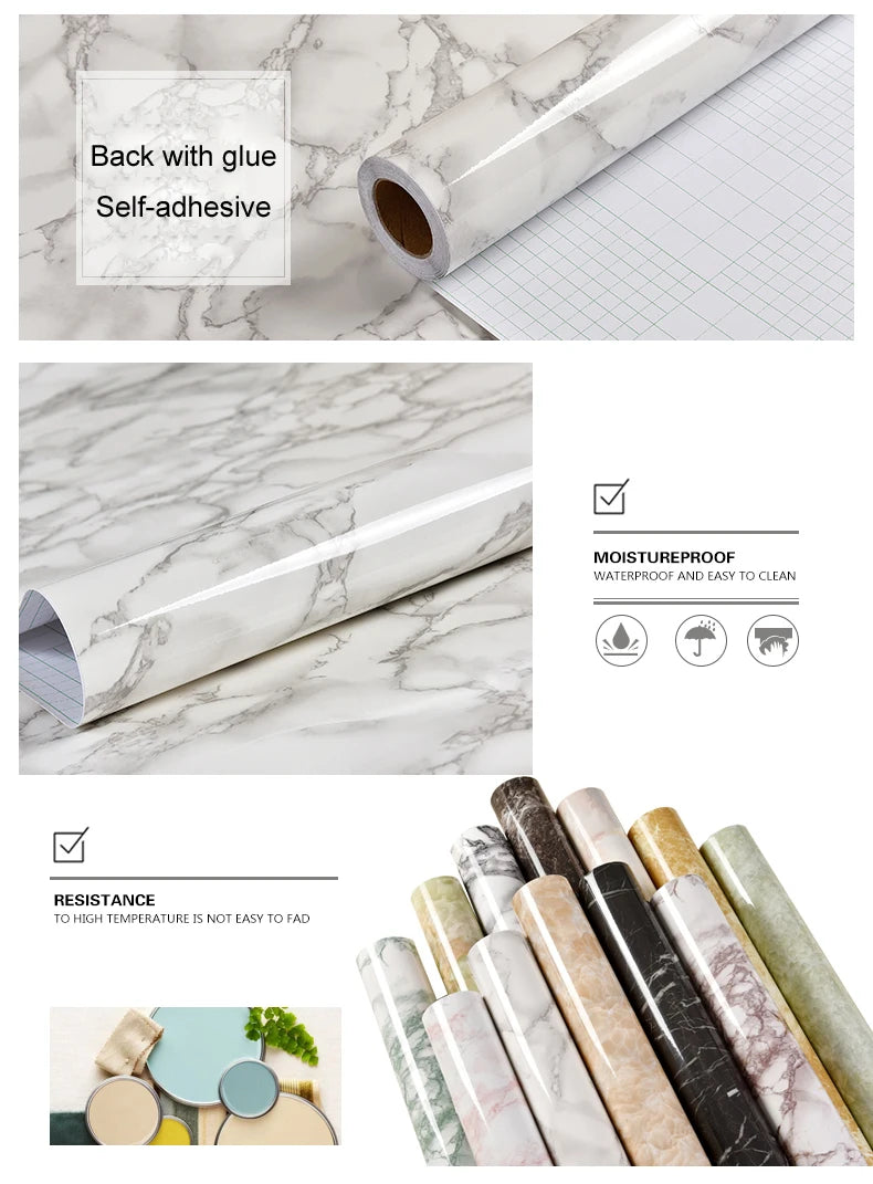 Kitchen Oil-Proof Film Stove Waterproof Moisture-Proof Self-Adhesive Wallpaper Countertop Cabinet Renovation Tile Marble Sticker