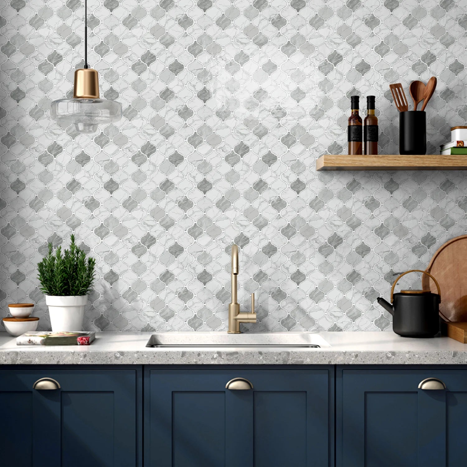 12PCS/Set Green Ceramic Tile Marble Waterproof Self-Adhesive PVC Wall Stickers, Kitchen Backsplash Oil Resistant Home Decoration