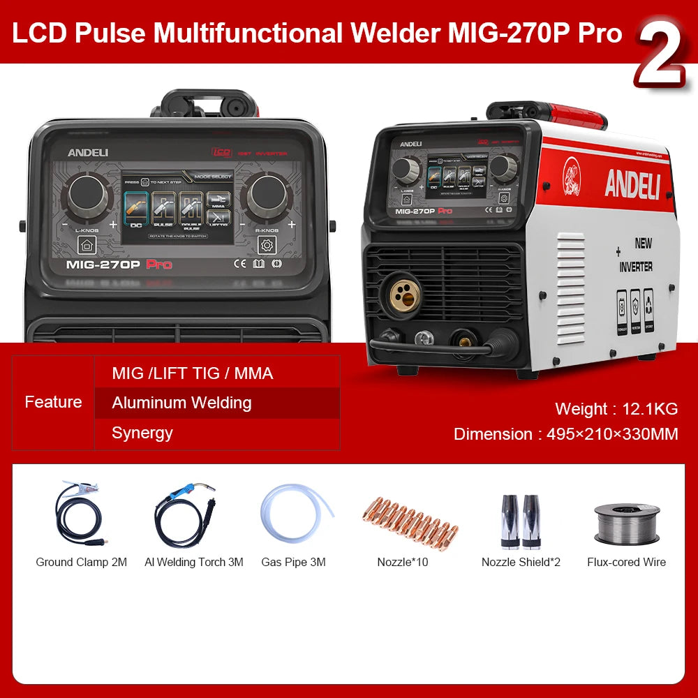 Máy Hàn MIG ANDELI 270P Pro Màn Hình LCD Double Pulse