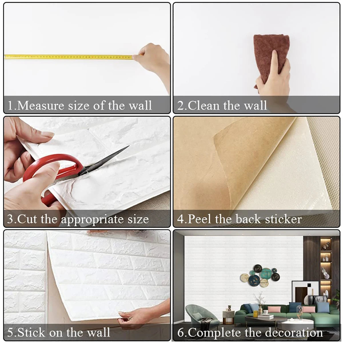 Dán Tường Gạch 3D Mô Phỏng 35x38.5 Cm 5 15 30 Miếng