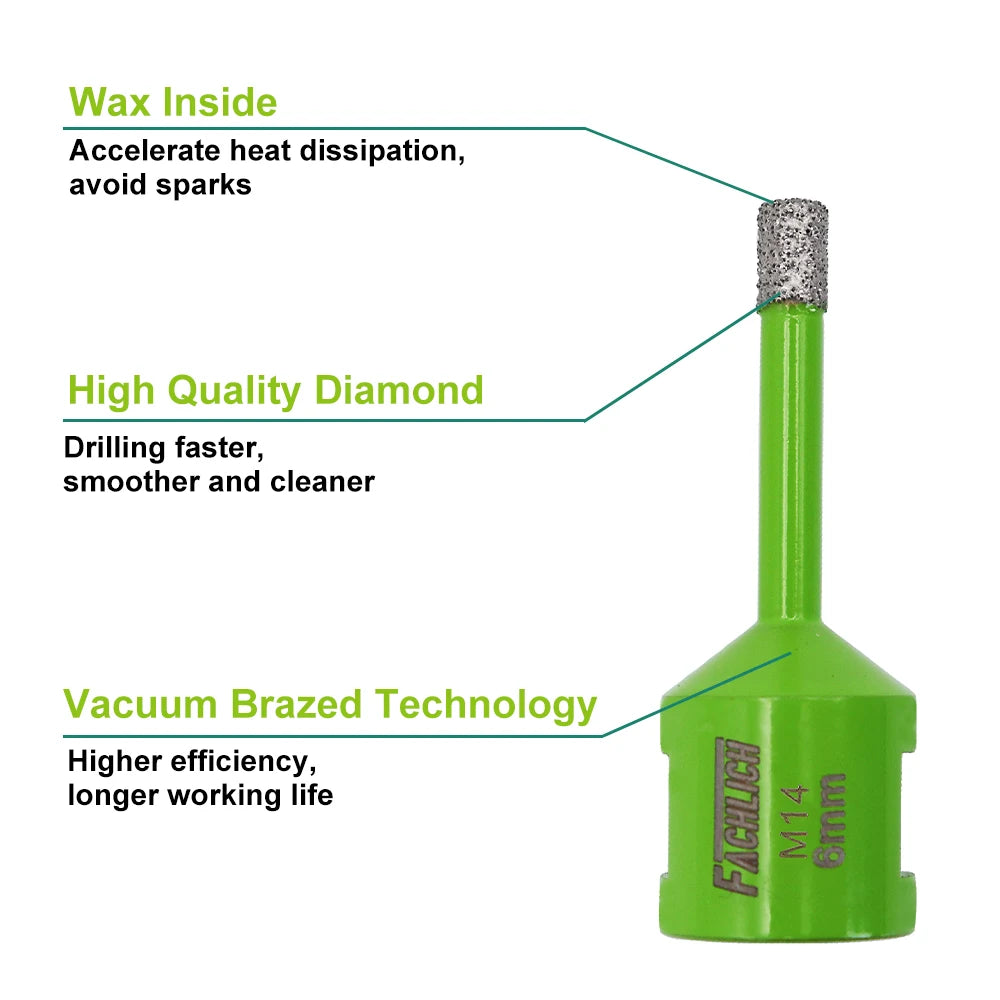 FACHLICH Dia6/8/10mm Diamond Core Bits M14 Thread Ceramic Tile Granite Marble Drilling Crowns Hole Saw Cutter Masonry
