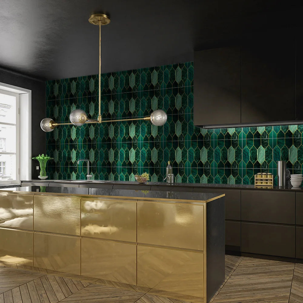 Bricks Waterproof Wallpapers 20pcs/lot Green Bronzing Mosaic Tile Stickers Bedroom Living Room Home Decoration Wall Stickers