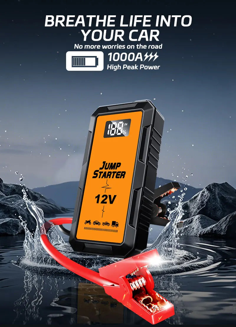 12V Screen Safety Hammer Car Starting Device Car Jump Starter 4000A Power Bank Car Wireless Tire Inflator Pump Air Compressor