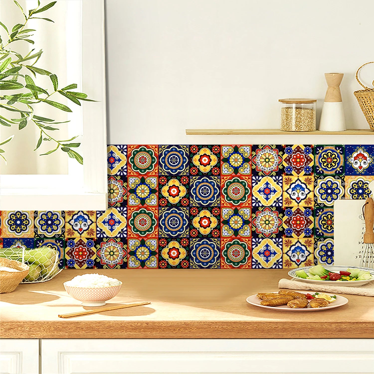 Dán Tường Gạch Men Mandala Màu Chống Thấm Bếp Phòng Tắm