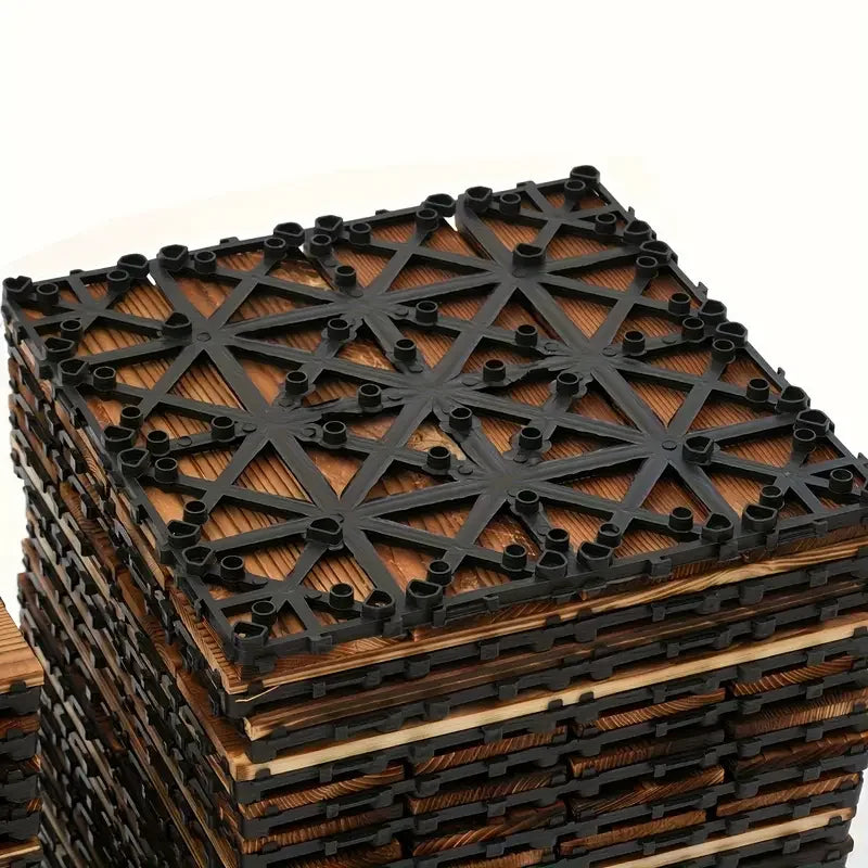 16PCS Non Rotting Wooden Terrace Tiles,DIY Self Laying Indoor and Outdoor Courtyard,Splicing and Installation, Can Be Cut Freely