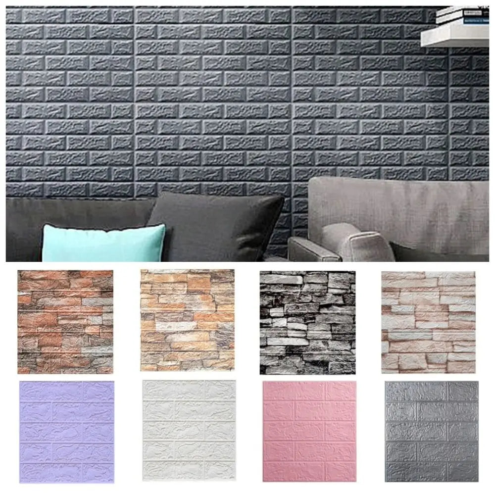 Waterproof 3D Imitation Brick Wall Stickers DIY Peel and Stick Self-adhesive Wallpaper Panel Retro Moisture-proof