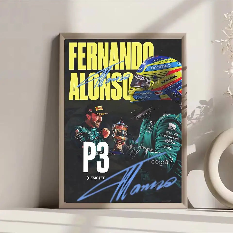 Poster F1 Fernando Alonso Dán Dính Bền Dán Tường Sang Trọng