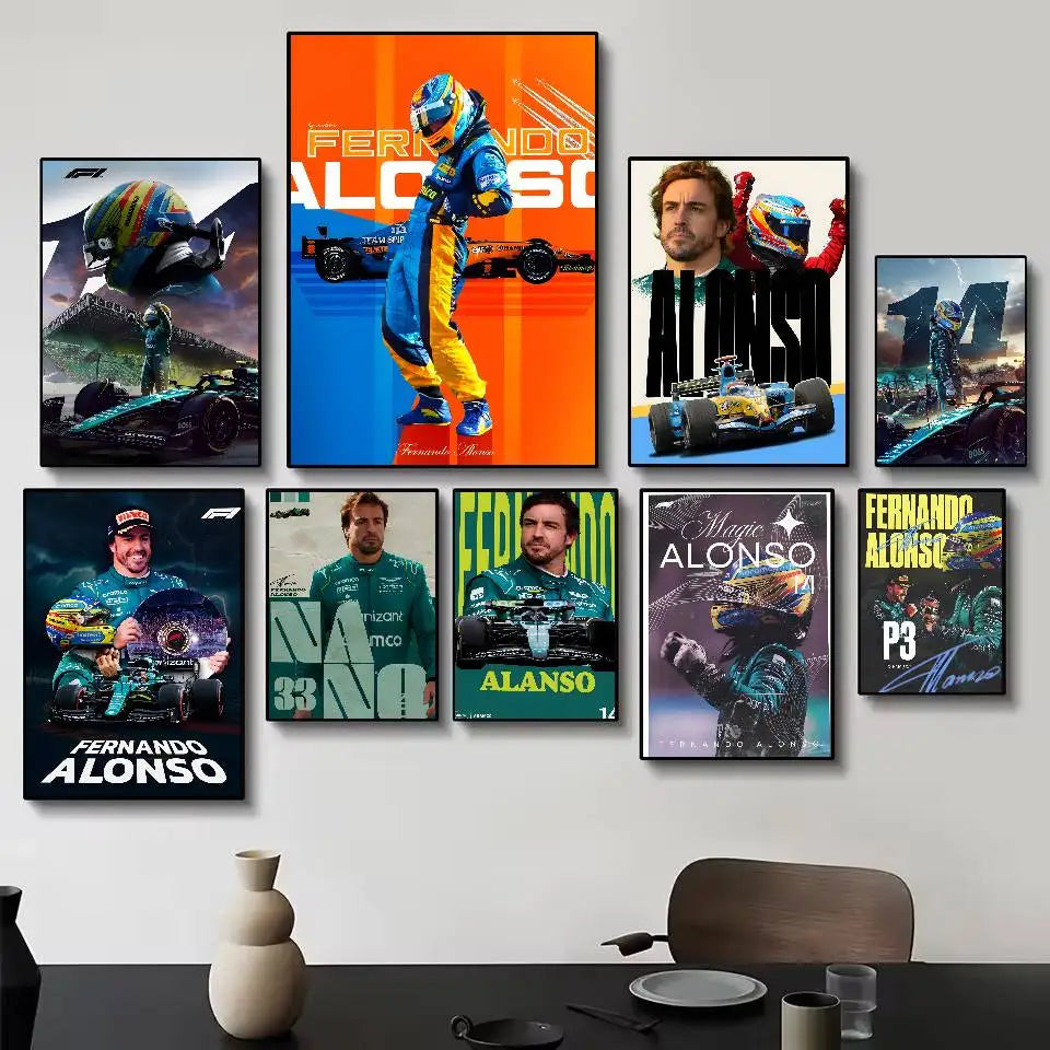 Poster F1 Fernando Alonso Dán Dính Bền Dán Tường Sang Trọng