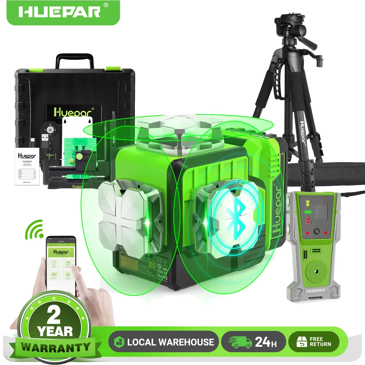 Huepar Máy Laser Xanh 3D 12 Dòng Điều Khiển Bluetooth P03