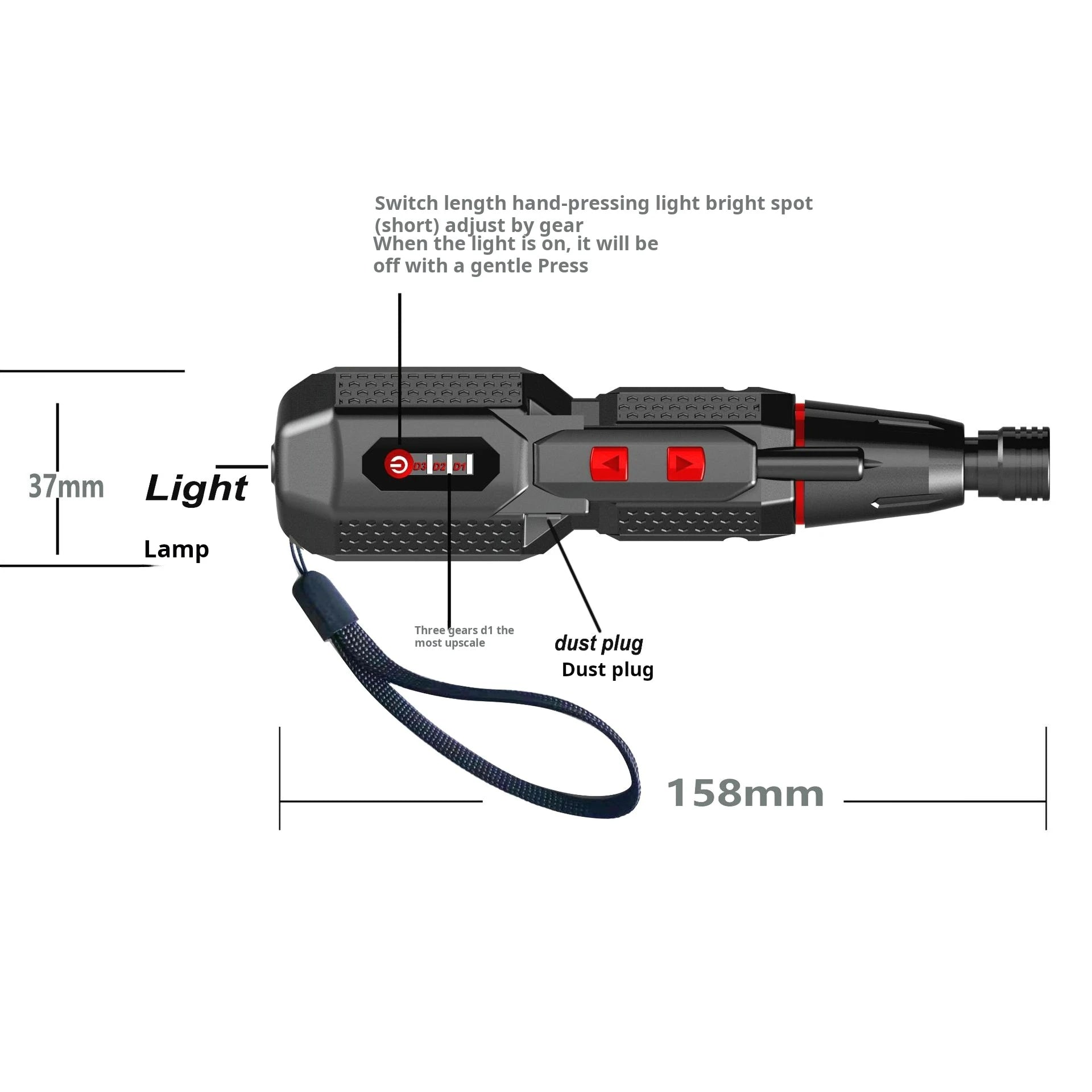 Vặn Vít Điện 4.2V Có Đèn LED Ba Tốc Độ Tay Cầm Thẳng
