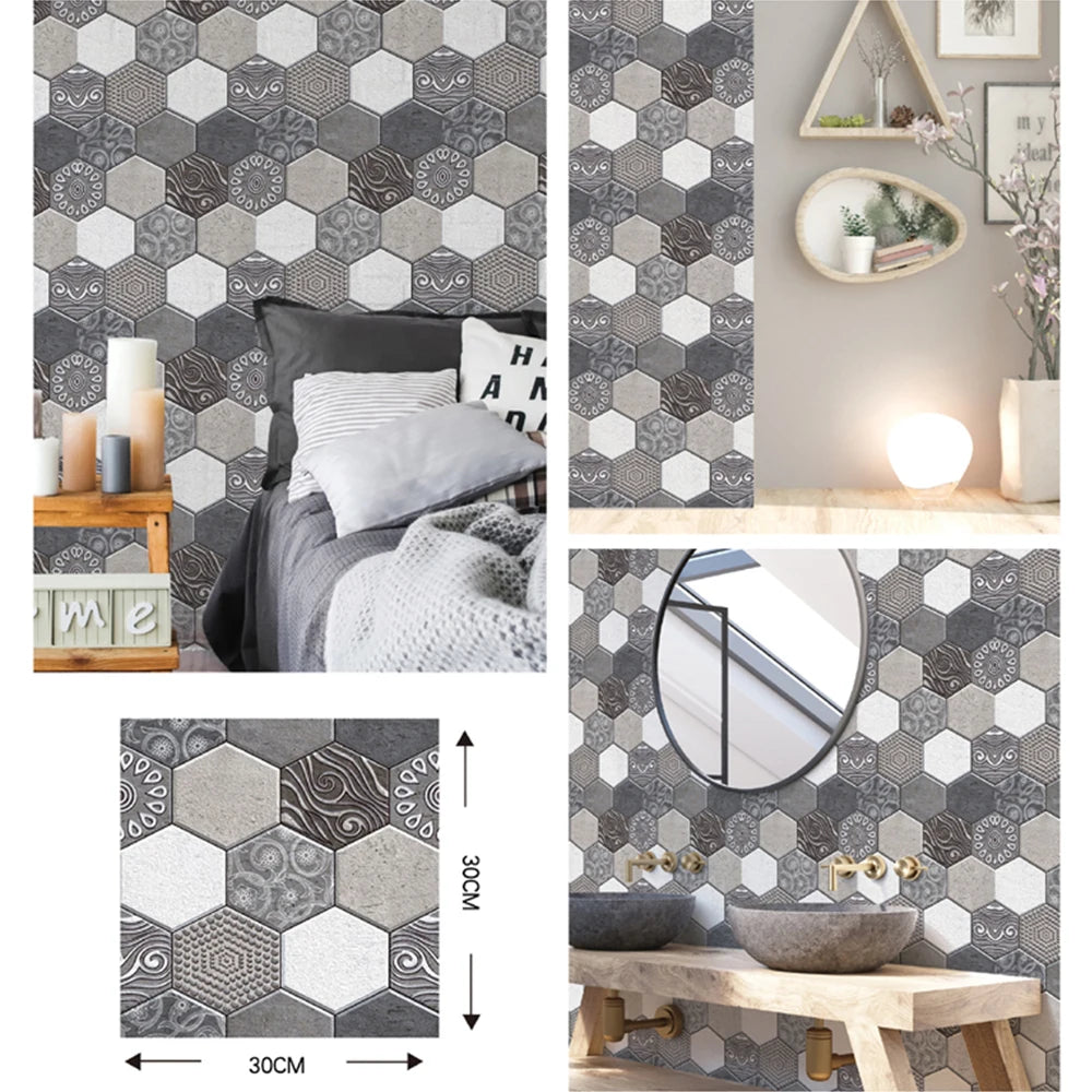 Self Adhesive Tile Wall Sticker Home Decor 3D PVC Brick Sticker Wall Decor For Kitchen Cupboard Bathroom Waterproof Wallpaper