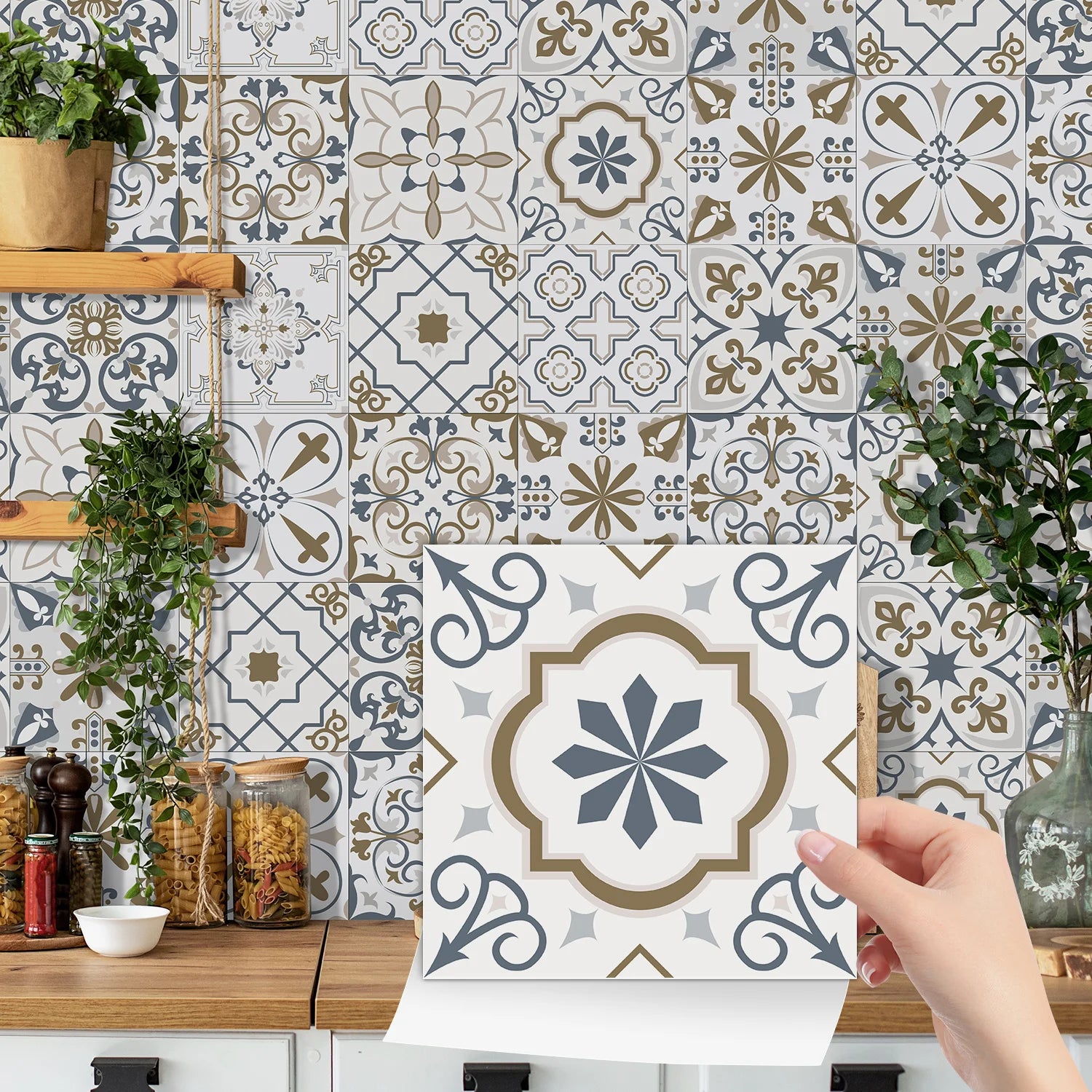 24pcs Art Tile Self-adhesive 3D Wall Sticker Kitchen Wallpaper  For Living Room Bathroom Decoration Murals Waterproof Decals