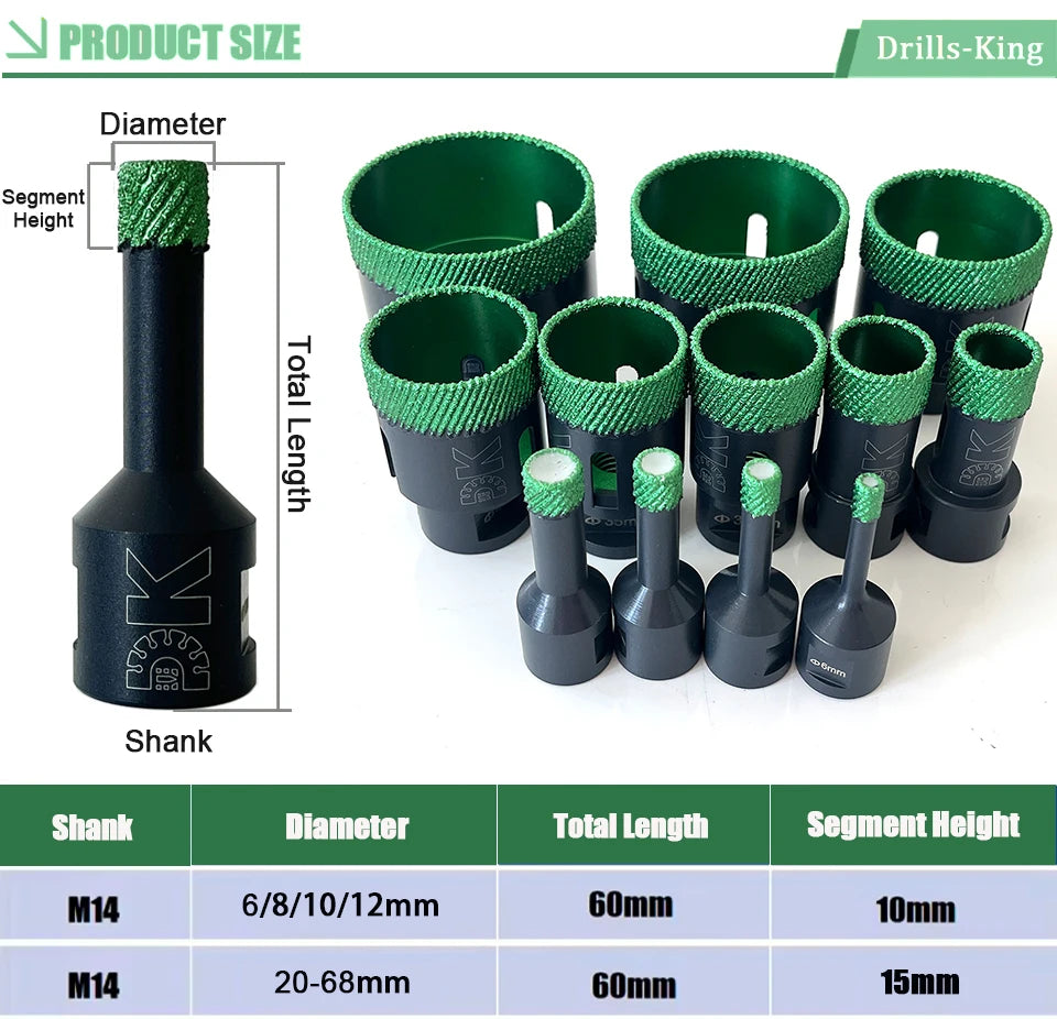 New Type 6mm-68mm Diamond Drilling Bit Marble Ceramic Tile Crown Hole Saw Cutter Dry Core Drill Bit for Porcelain