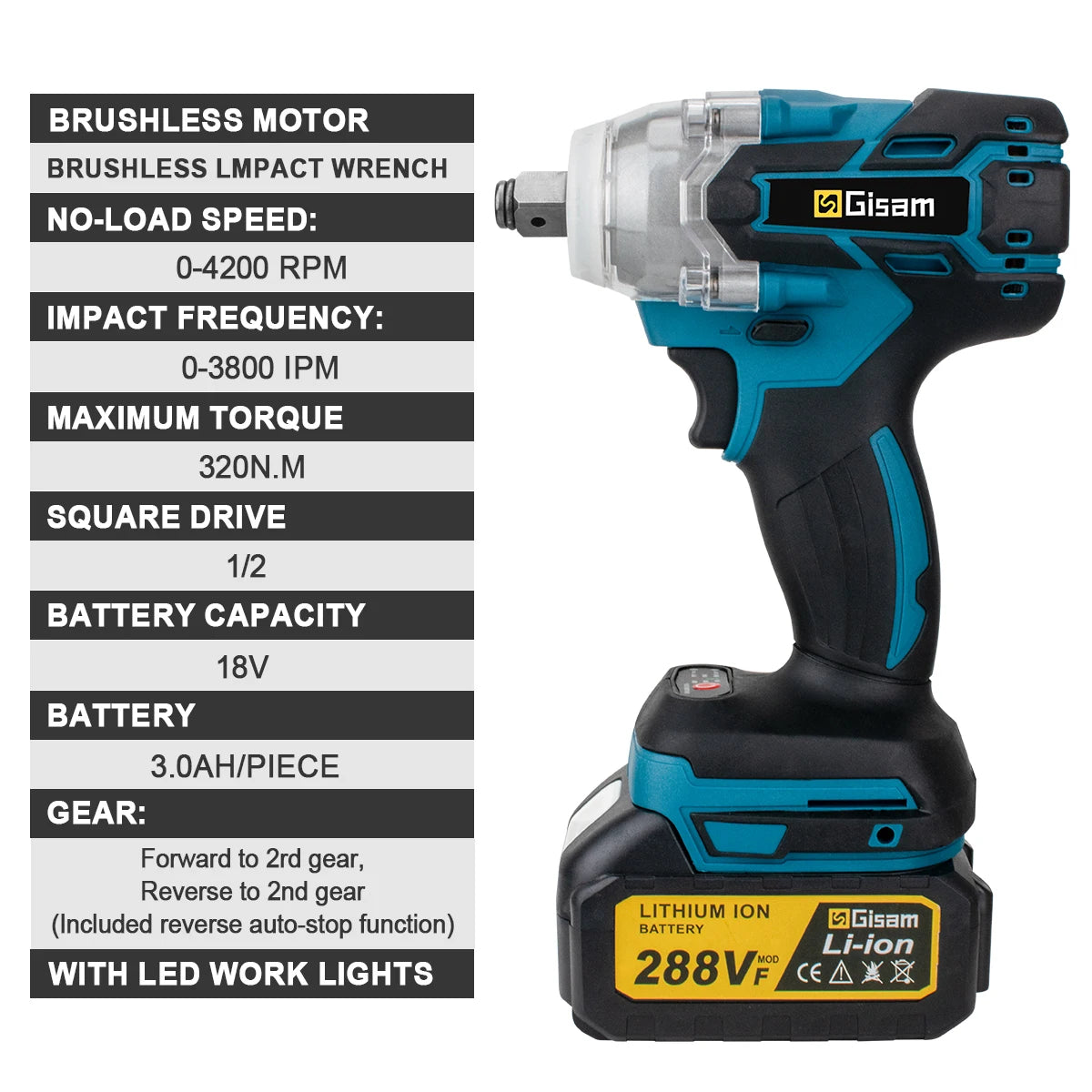Gisam Brushless Không Dây Máy Siết Bu Lông 320Nm 18V Makita