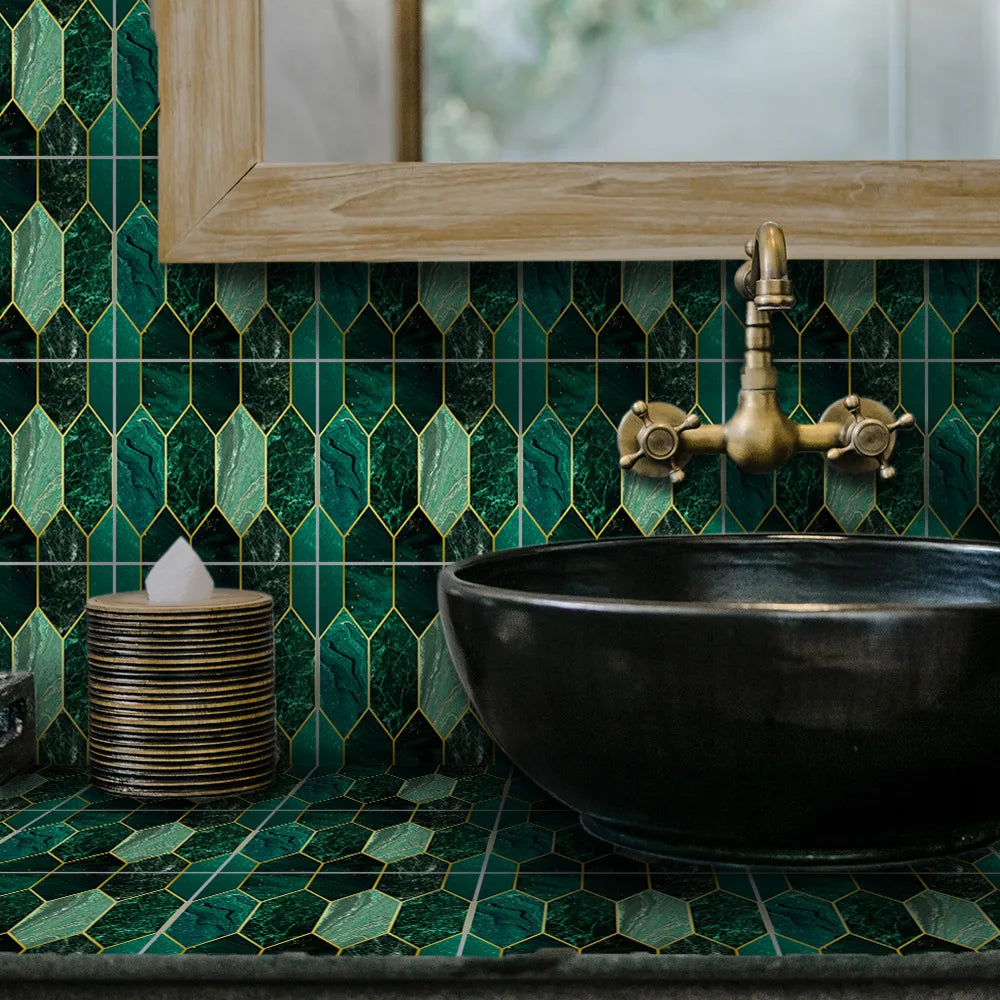 Bricks Waterproof Wallpapers 20pcs/lot Green Bronzing Mosaic Tile Stickers Bedroom Living Room Home Decoration Wall Stickers