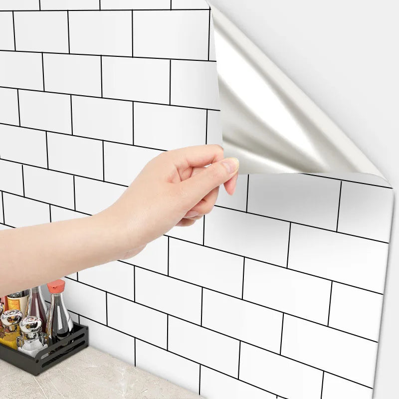White Brick Adhesive Wall Wallpaper Waterproof and Oil Resistant Kitchen Cabinets Wallpaper High Temperature Resistance 40cm