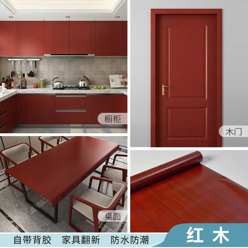 Adhesive Wallpaper Roll with 10 Meters Waterproof Wood Grain Sticker Wardrobe Cabinet Desktop Door Furniture Renovation Stickers