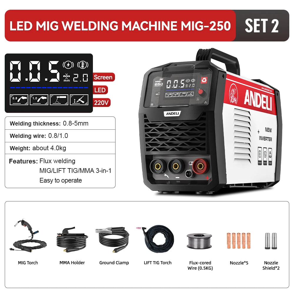 Máy Hàn MIG MMA TIG 3 Trong 1 Inverter ANDELI MIG 250