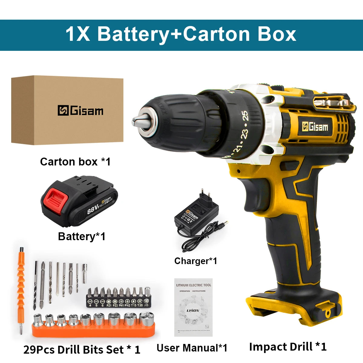 Gisam Máy Khoan Không Dây Pin Li Ion 28NM Cam Tay Tiện Dụng