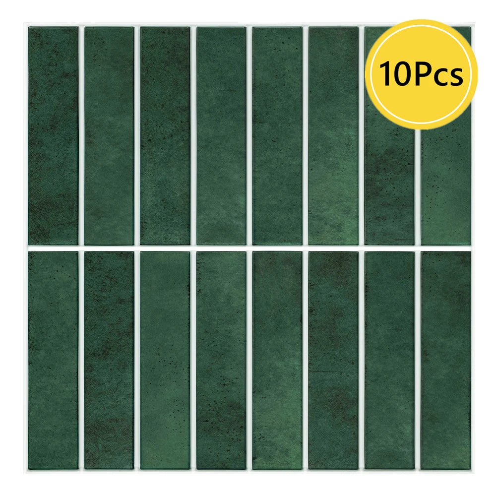 1/10pcs 3D Tile Sticker Self-adhesive Green Tile Backsplash Bathroom Wall Tile Sticker, Water and Mold Resistant, 30x30cm