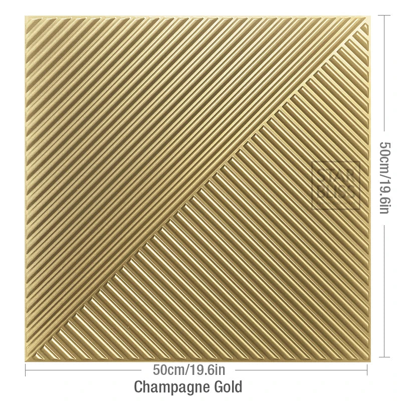 12 piece 50cm / 3m² Shiny gold 3D wall decor Wood grain slatted wall panel 3D groove texture panel tile wall sticker waterproof