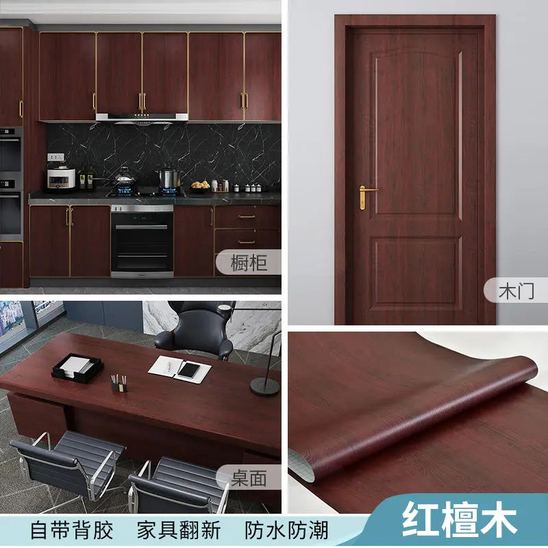 Adhesive Wallpaper Roll with 10 Meters Waterproof Wood Grain Sticker Wardrobe Cabinet Desktop Door Furniture Renovation Stickers