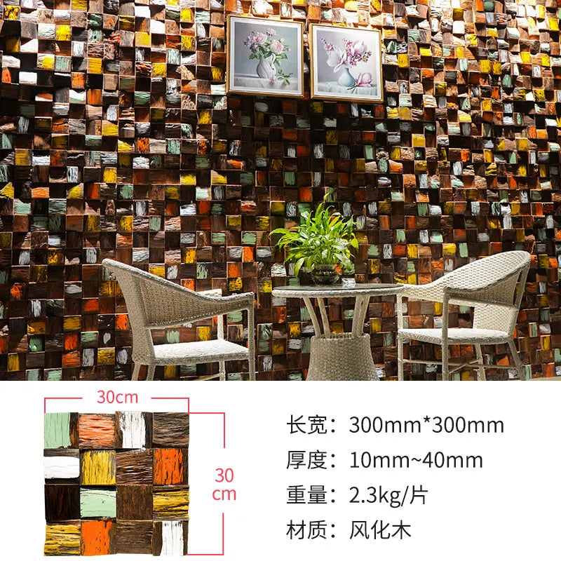 Dán Tường Gỗ Óc Chó Mosaic Nền Tivi Phong Rustic Thân Thiện