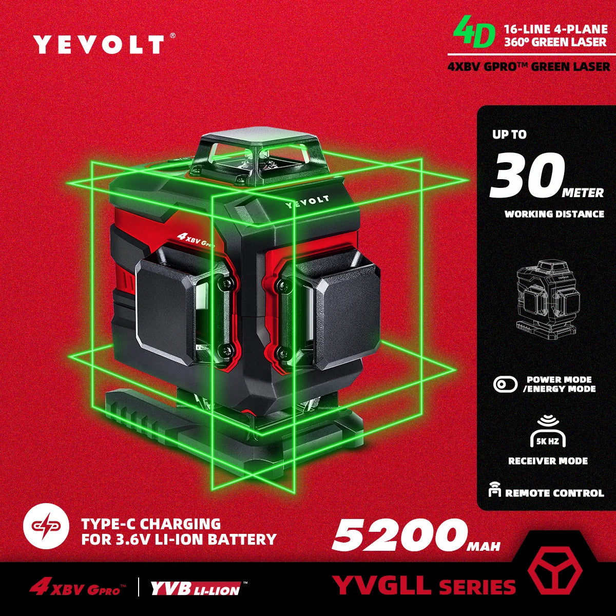 YEVOLT YVGLL4XS16PRO May Laser Xanh 4 Mat Phẳng 16Tia TuCan