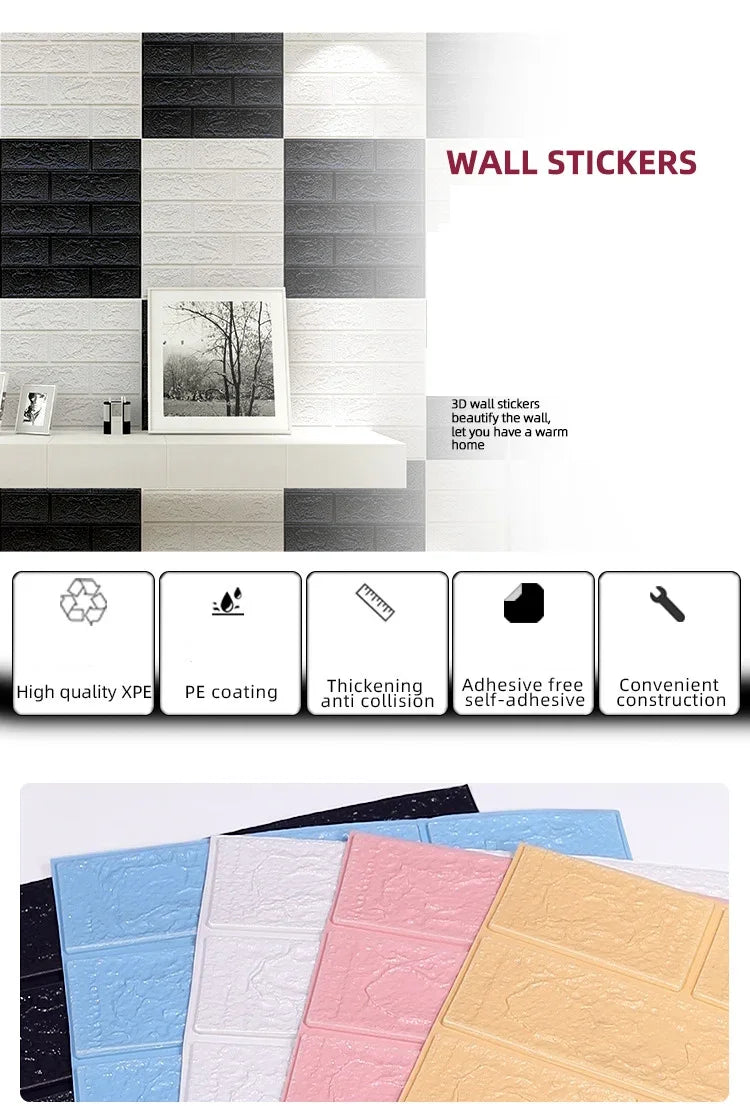 10M 3D Self-Adhesive Brick Pattern Wall Panels Wallpaper DIY Waterproof for Living Room Bedroom Kitchen Background Wall Decor