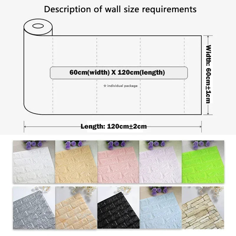 Foam 3D Self adhesive Wall Stickers Imitation Brick Waterproof Wallpaper for Living Room Kitchen TV Backdrop Bedroom Decoration