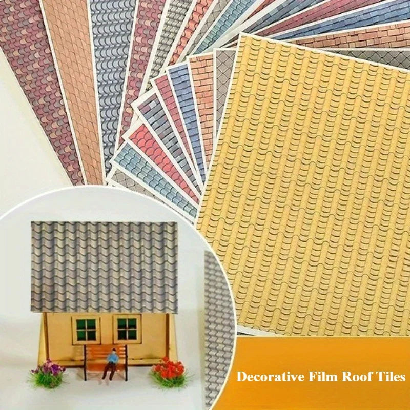 1sheet Self-Adhesive Decorative Film Roof Tiles for Model, 1:12 Miniature Roof Tiles Paper, Film Roof Tiles for Model Making