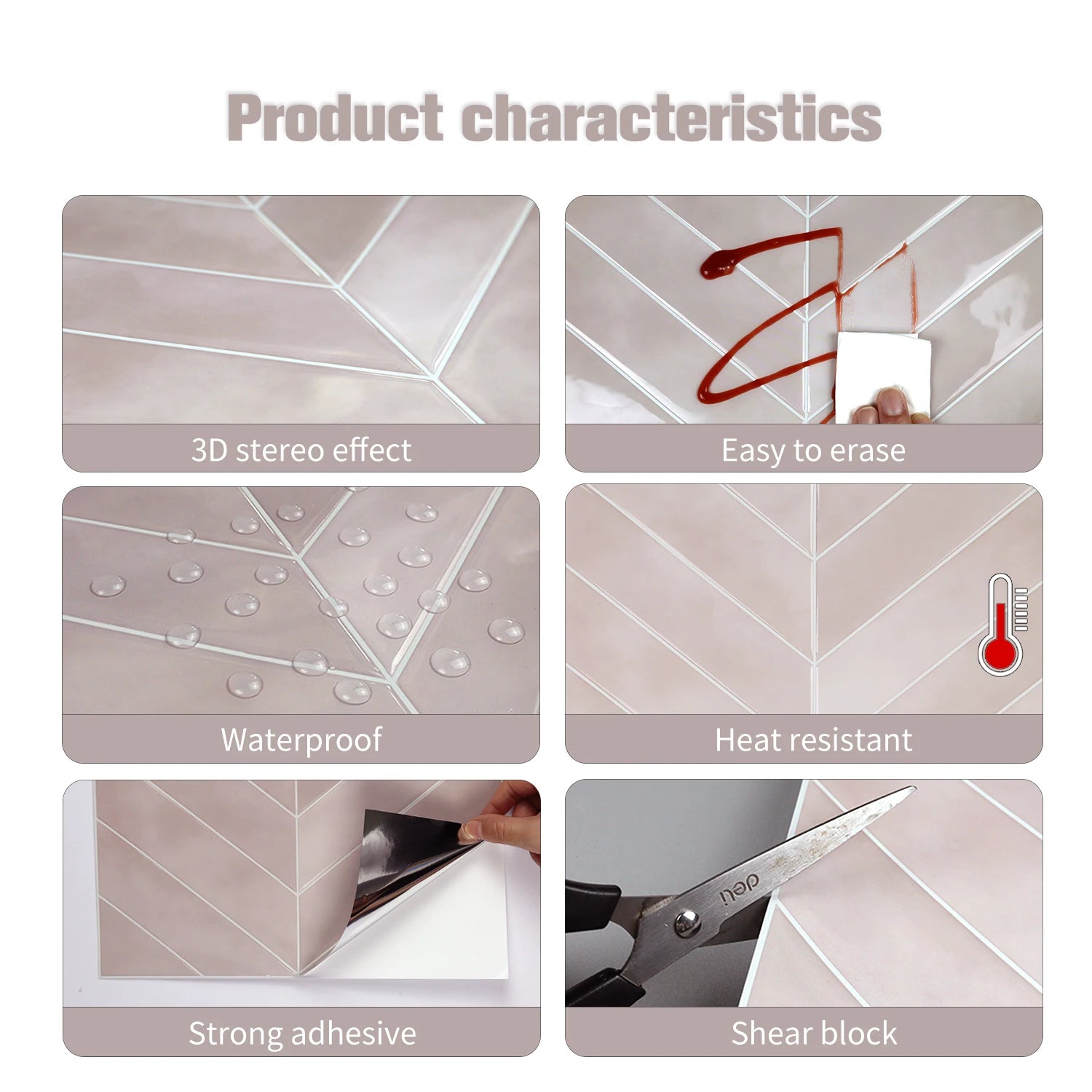 Bộ 3 Tờ Dán Tường Gạch 3D Chống Thấm Chịu Nhiệt Dễ Xóa