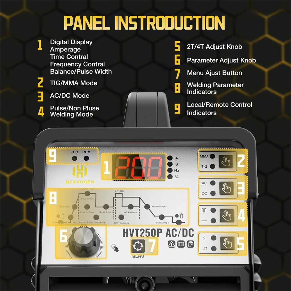 Máy Hàn TIG 6 Trong 1 HZXVOGEN 200A AC DC MMA IGBT 220V