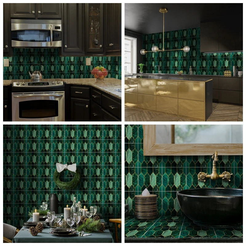 Bricks Waterproof Wallpapers 20pcs/lot Green Bronzing Mosaic Tile Stickers Bedroom Living Room Home Decoration Wall Stickers