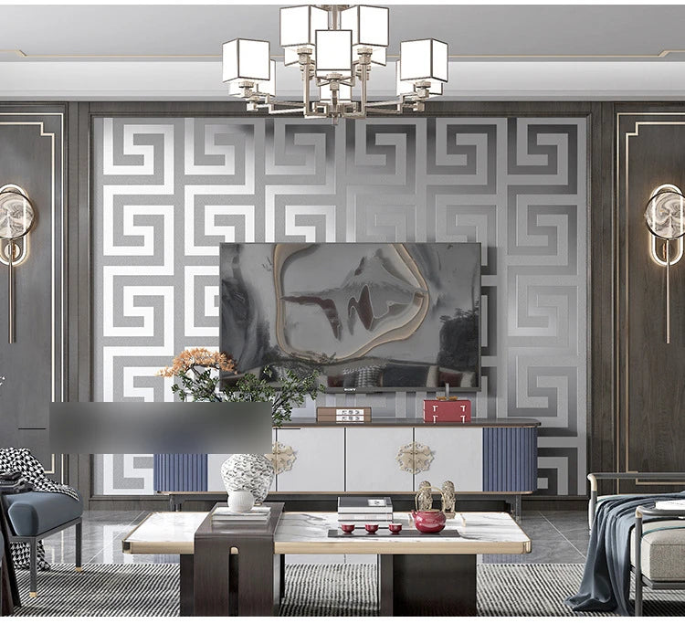 Greek Key Lattice Modern Geometric Wallpaper Hotel Study Background Wall PVC Bathroom Waterproof Wallpaper Pegatinas De Pared