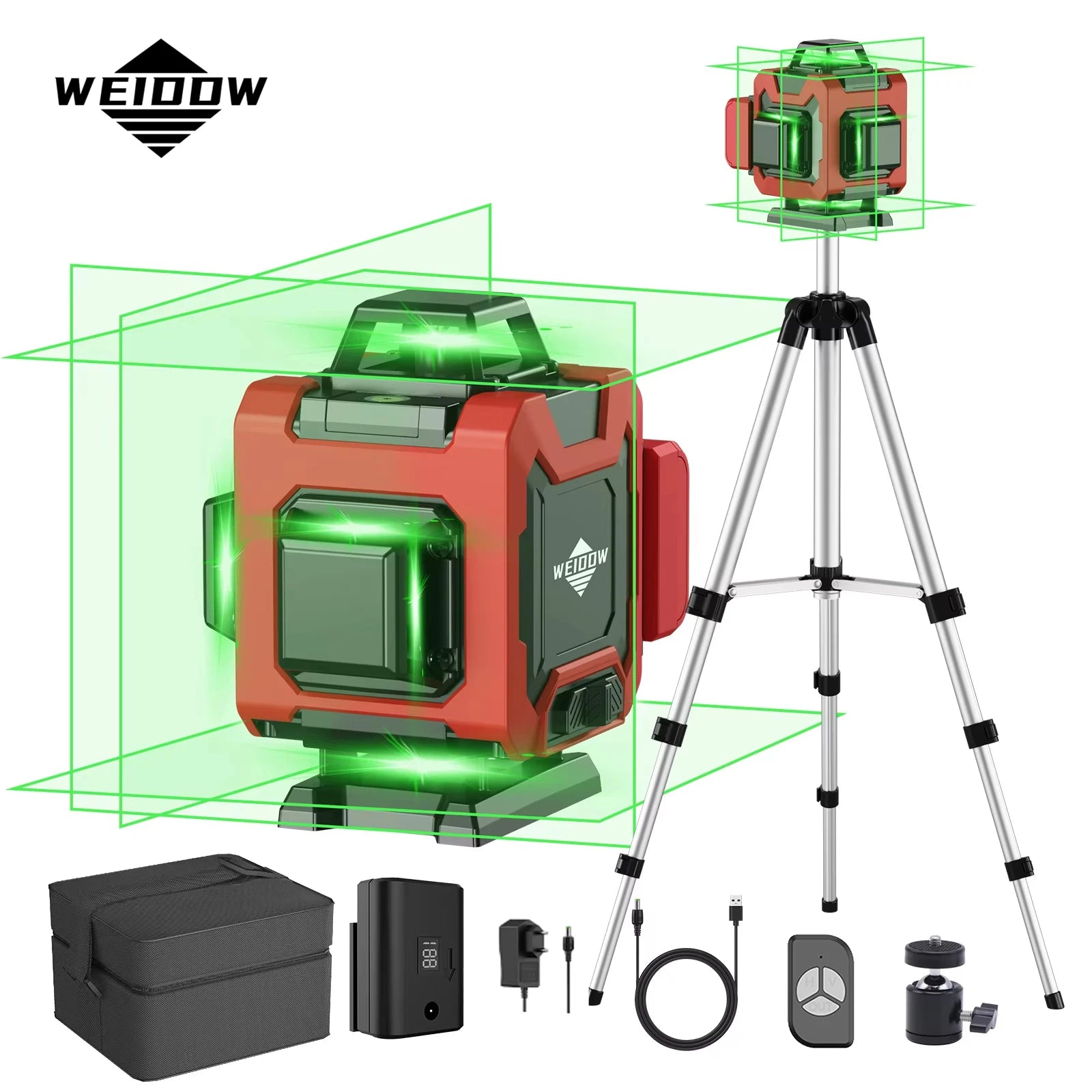 Weiddw Laser Level 4D 16 Dòng 360 Độ Xanh Cho Xây Dựng
