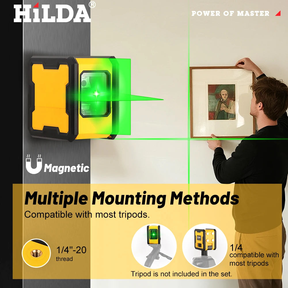 Hilda Laser Level Hai Đường Tự Động Có Nam Châm Mặt Sau