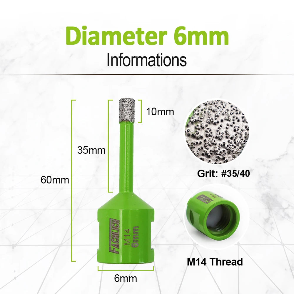 FACHLICH Dia6/8/10mm Diamond Core Bits M14 Thread Ceramic Tile Granite Marble Drilling Crowns Hole Saw Cutter Masonry