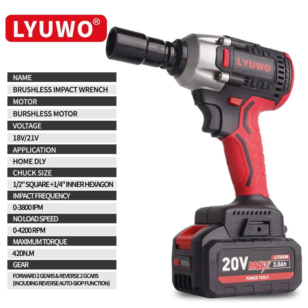 LYUWO Cờ Lê Điện Không Chổi 20V Hiệu Suất Cao Đầu Momen