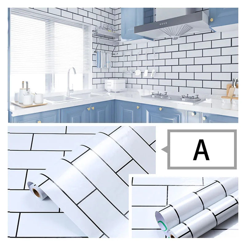 White Brick Adhesive Wall Wallpaper Waterproof and Oil Resistant Kitchen Cabinets Wallpaper High Temperature Resistance 40cm